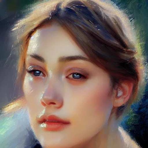 Image similar to extreme close - up of a beautiful woman's face, morning, highly detailed, ultrarealistic oil painting, vladimir volegov, artstation