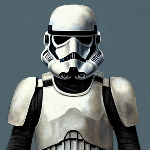 Image similar to realistic star wars armor character, painting by bryan matyas