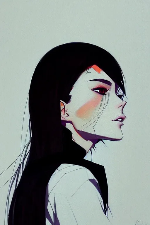 Image similar to a ultradetailed beautiful panting of a stylish woman, she is wearing a white shirt with a tie and black pants, by conrad roset, greg rutkowski and makoto shinkai trending on artstation