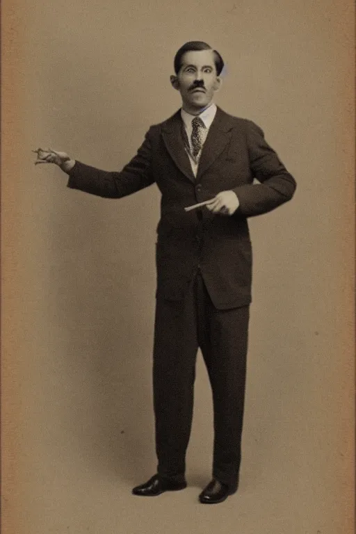 Image similar to vintage full body portrait of an octopus headed man in a suit, sepia