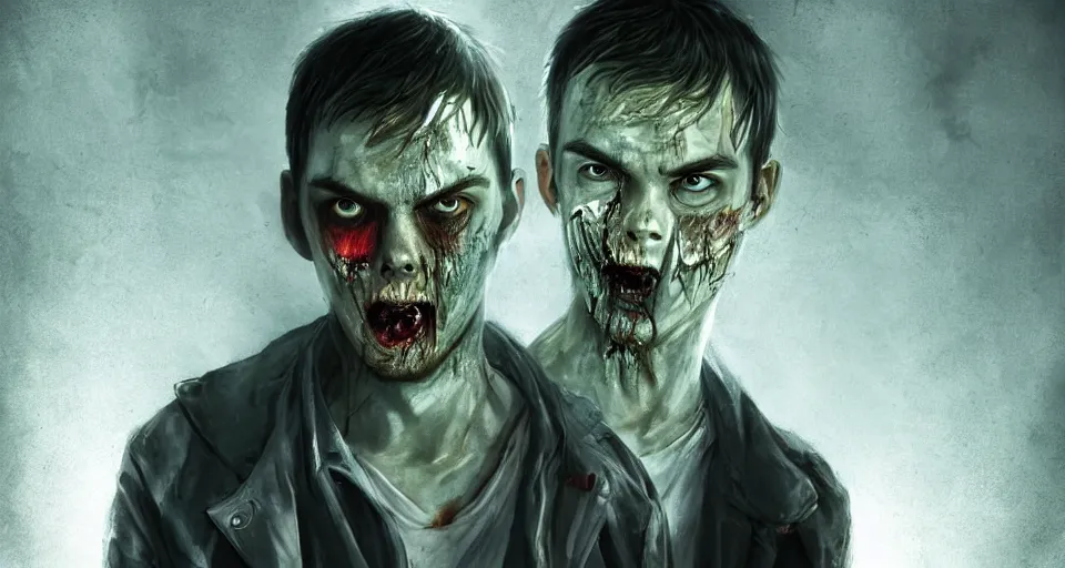 Image similar to angry urban zombie portrait of nicholas hoult, grimdark horror, stylized digital illustration, radiating a glowing aura, global illumination, ray tracing, hdr, fanart arstation by ian pesty and katarzyna bek - chmiel