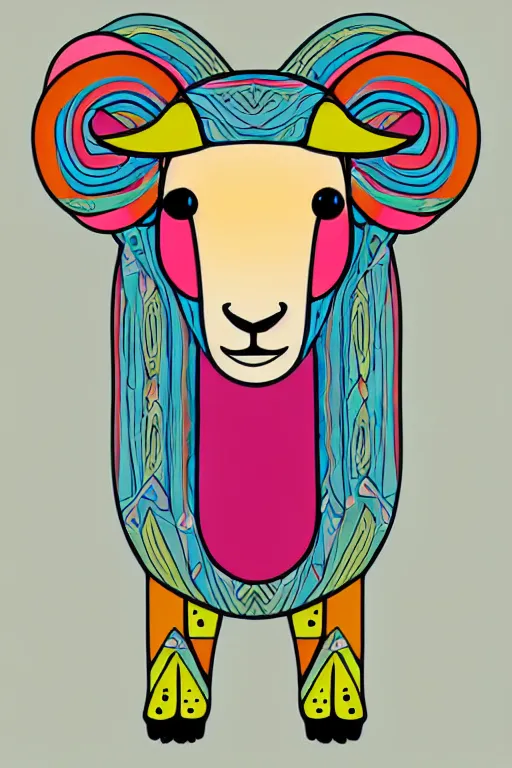 Image similar to minimalist boho style art of a small colorful sheep, illustration, vector art