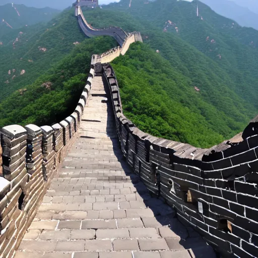 Prompt: a destroyed and deserted great wall of china