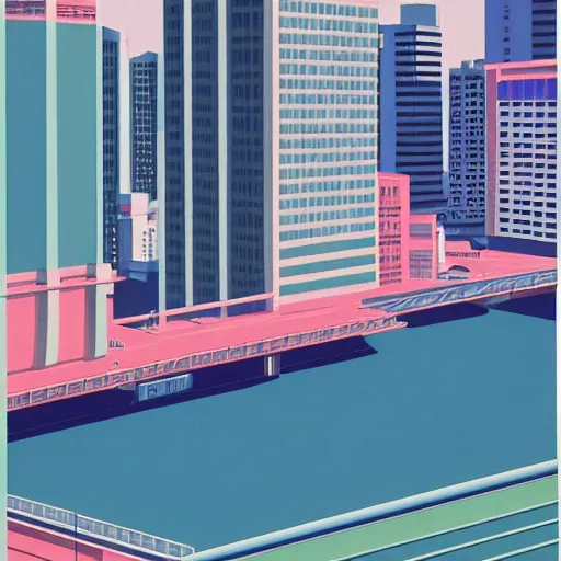 Prompt: a cityscape by hiroshi nagai