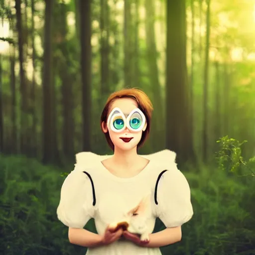 Image similar to very very very very cute anonymous, portrait, pixar style, forest background, cinematic lighting, award winning creature portrait photography