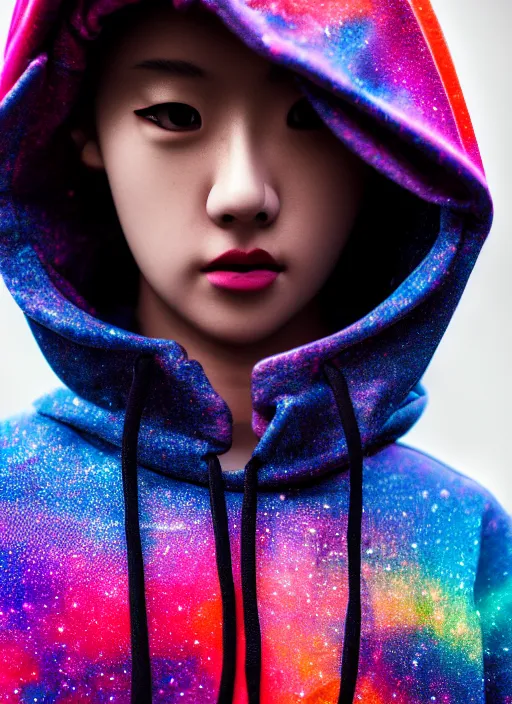 Image similar to hoodie, street wear, toyko, intricate, elegant, highly detailed, prism highlights, lut, cgsociety, street photography, smooth, sharp focus, telephoto, synth wave