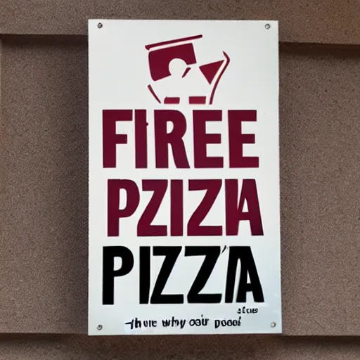 Prompt: a sign that says Free Pizza, 4k