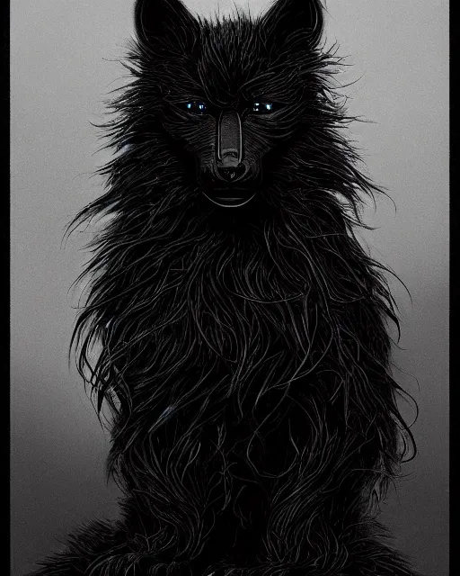 Image similar to a portrait of black furry shadow nightmare monster made of black smoke, surrounded by black, illustration, dramatic lighting, soft details, painting oil on canvas, art nouveau, octane render, HDR, 4k, 8k, HD, by Edmund Blair Leighton, Brom, Charlie Bowater, trending on artstation, Tom Bagshaw, faces by otto Schmidt