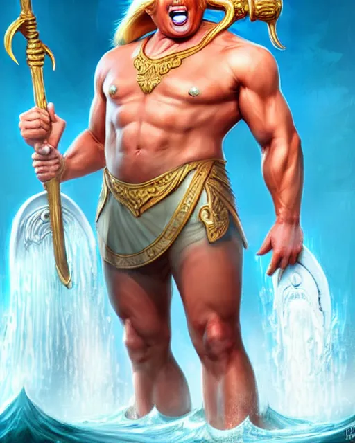 Prompt: character concept art of donald trump as poseidon | cute - fine face, pretty face, realistic shaded perfect face, fine details by stanley artgerm lau, wlop, rossdraws, james jean, andrei riabovitchev, marc simonetti, and sakimichan, tranding on artstation