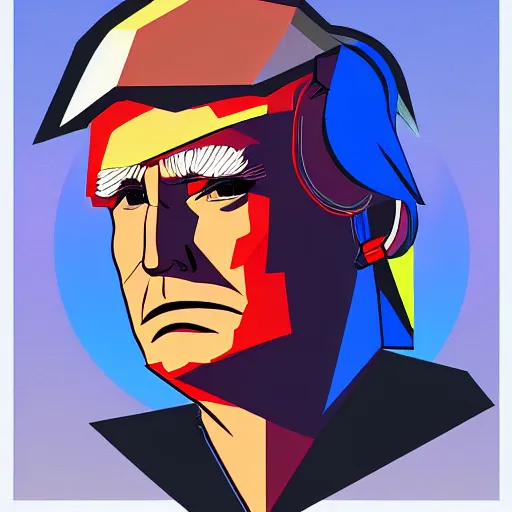 Image similar to cyberpunk donald trump, sharp lines, digital, artstation, colored in