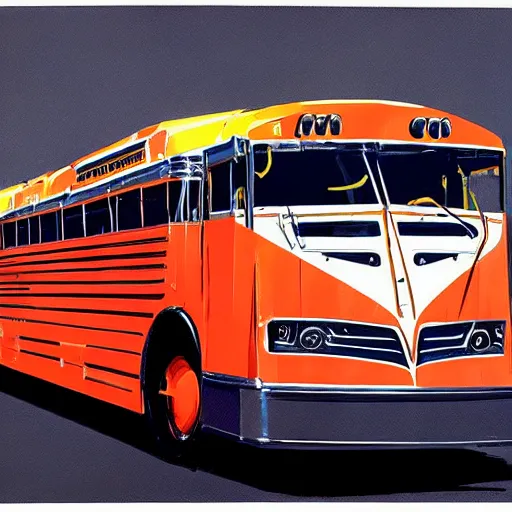 Image similar to concept art for chainsaw bus, painted by syd mead, high quality