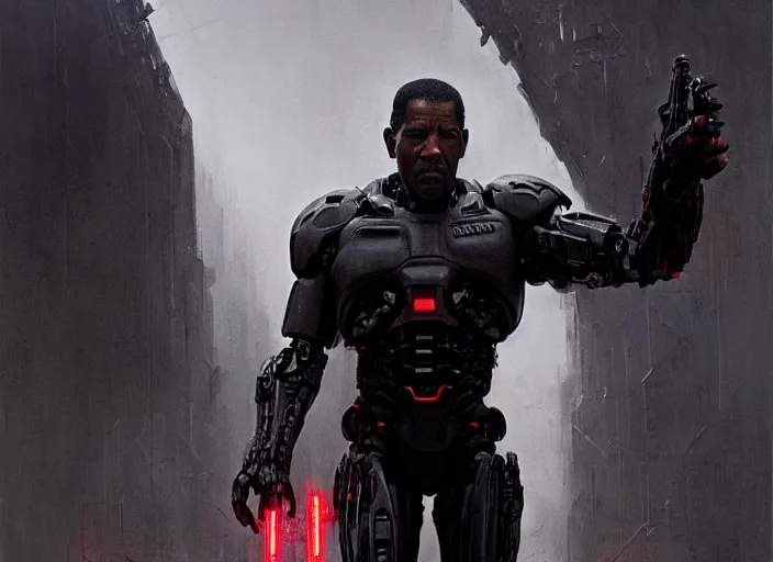 Image similar to denzel washington as victor stone, full body concept, cyborg, borg, strogg, face of a man, terminator, flesh, quake strogg, doom demon, wolfenstein, monstrous, powerful, symmetry, symmetrical, concept art by ruan jia and greg rutkowski