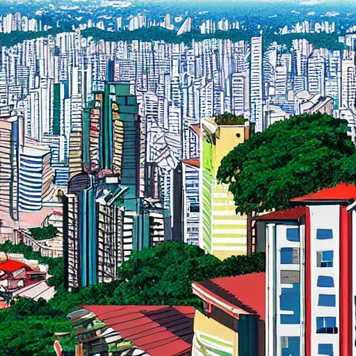 Prompt: panoramic view of São Paulo, Brazil in the style pf studio ghibli