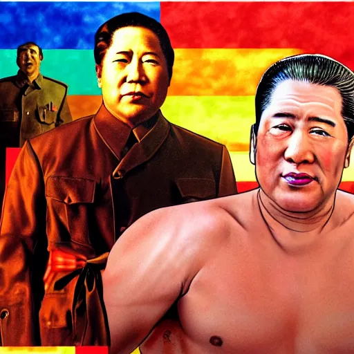 Image similar to lgbt art, tom of finland style, mao zedong, in billy herrington body, art in 4 k, high quality