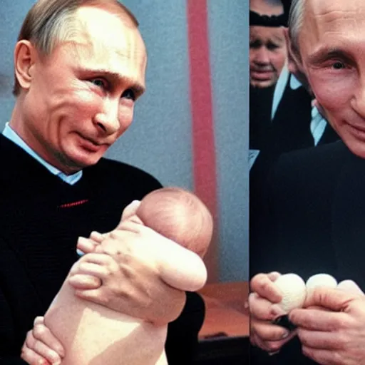 Image similar to vladimir putin holding bomb as a baby