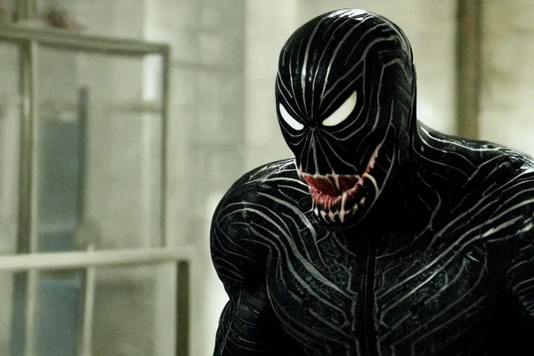 Prompt: film still of Thomas Haden Church as Eddie Brock wearing Venom costume without headpiece in Spider-man 3 2007, 4k