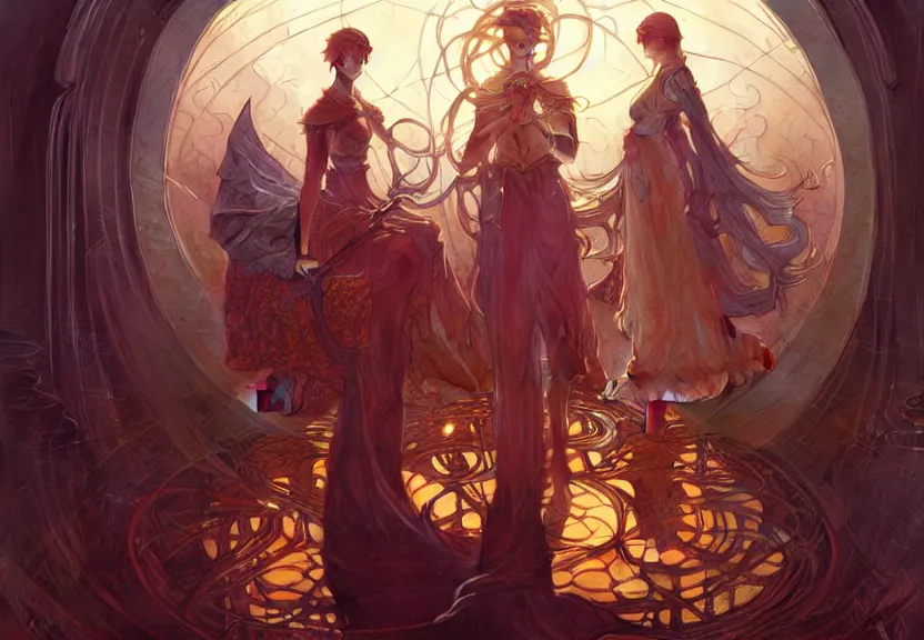 Prompt: the council of the first circle, fantasy magic, dark light night, intricate, elegant, sharp focus, illustration, highly detailed, digital painting, concept art, matte, art by wlop and artgerm and greg rutkowski and alphonse mucha, masterpiece