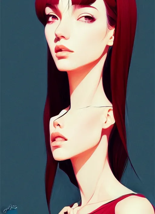 Image similar to 3 / 4 view of a portrait of woman, confident pose, intricate, elegant, sharp focus, illustration, highly detailed, concept art, matte, trending on artstation, anime, art by james jean and artgerm and brian despain, ilya kuvshinov, strong strokes,