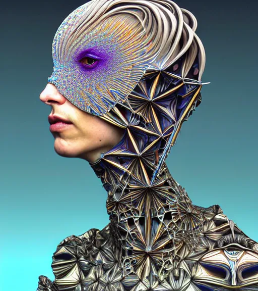 Prompt: futuristic minimalist 3 d model of hyper - detailed beautiful ketaminepunk queen of andromeda galaxy in full regal attire. face portrait. art nouveau!!!, symbolist, visionary, baroque, giant fractal details. horizontal symmetry by zdzisław beksinski, iris van herpen, raymond swanland and alphonse mucha. hyper - real, beautiful