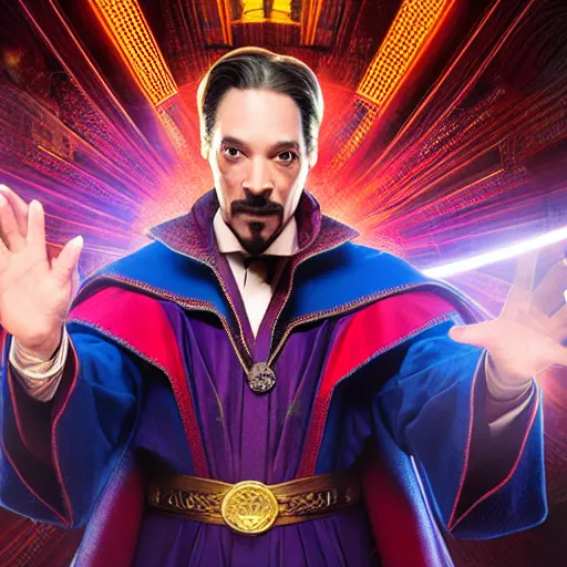 Image similar to snoop dogg as doctor strange, marvel cinematic universe, mcu, canon eos r 3, f / 1. 4, iso 2 0 0, 1 / 1 6 0 s, 8 k, raw, unedited, symmetrical balance, in - frame,