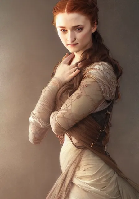 Prompt: portrait of little sansa stark, intricate, elegant, highly detailed, digital painting, artstation, concept art, smooth, sharp focus, illustration, art by artgerm and greg rutkowski and alphonse mucha and william - adolphe bouguereau