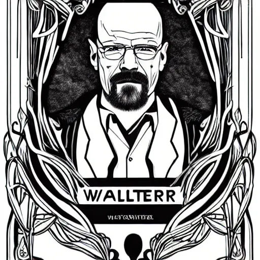 Prompt: art nouveau illustration of walter white