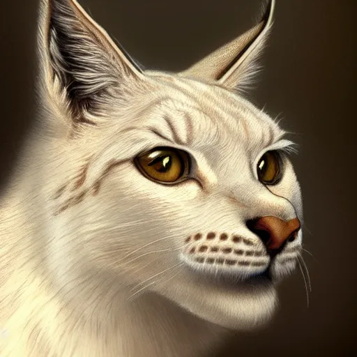 Prompt: smart white lynx portrait by Les Edwards and Noriyoshi Ohrai, furry art, steampunk fantasy style, 4k, trending on artstation