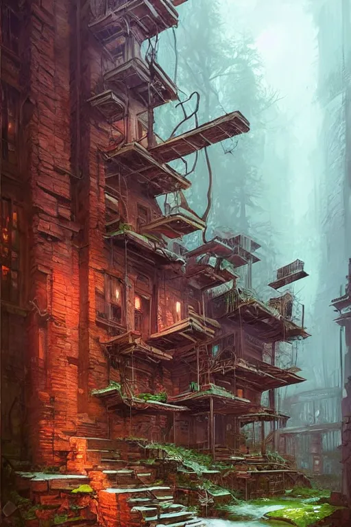 Image similar to (((((a ramshackle manhattan brick brownstone deep in the forest))))) by Andreas Rocha!!!!!!!!!!!!!!!!!!!!!!!!!!!