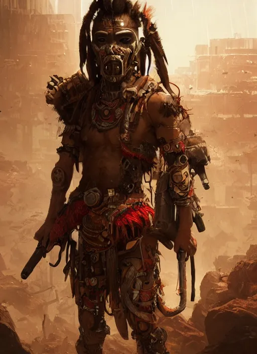 Prompt: hyper realistic photography portrait of postapocalyptic cyberpunk asian cyborg tribal aztec warrior amazon cinematic, vallejo, craig mullins greg rutkowski, artstation, cgsociety