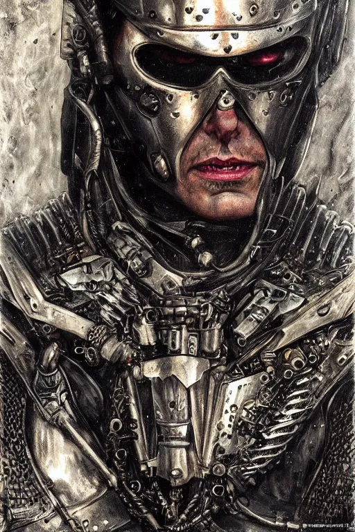 Image similar to portrait of brutal gothic Tom Cruise in armor, cyberpunk, Warhammer, highly detailed, artstation, illustration, art by Gustav Klimt