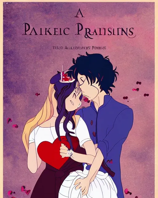 Image similar to a romantic movie about a baker and a princess falling in love, movie poster, anime art