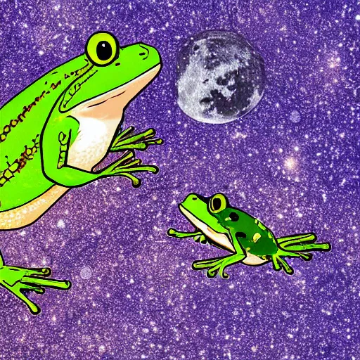 Image similar to a flounder and a frog in love on the moon realistic photo