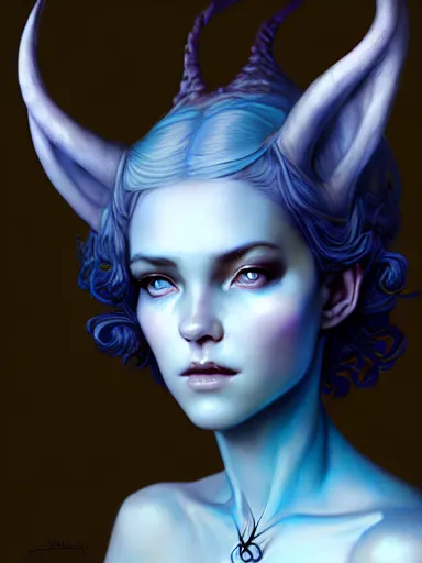 Image similar to the elven queen with blue skin by james jean, charlie bowater, tom bagshaw, nikolay makovsky : : enchanting, ethereal, magical, portrait, character design, illustration, hyperrealism, photorealism, digital art, concept art, fantasy, whimsy, weta, wlop, artstation