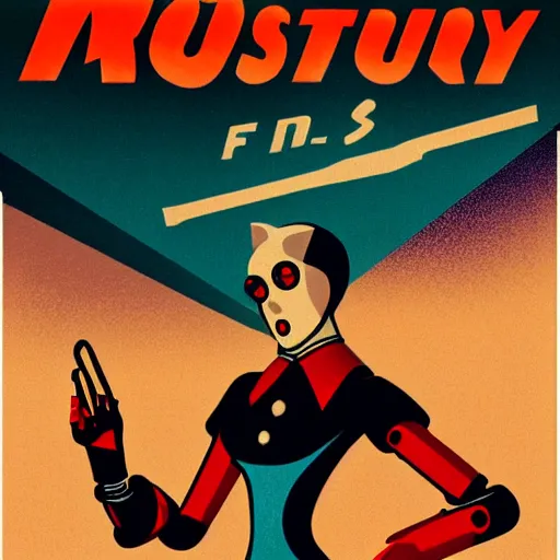 Image similar to retrofuturism poster of an anthropomorphic retro futuristic steampunk robot maid