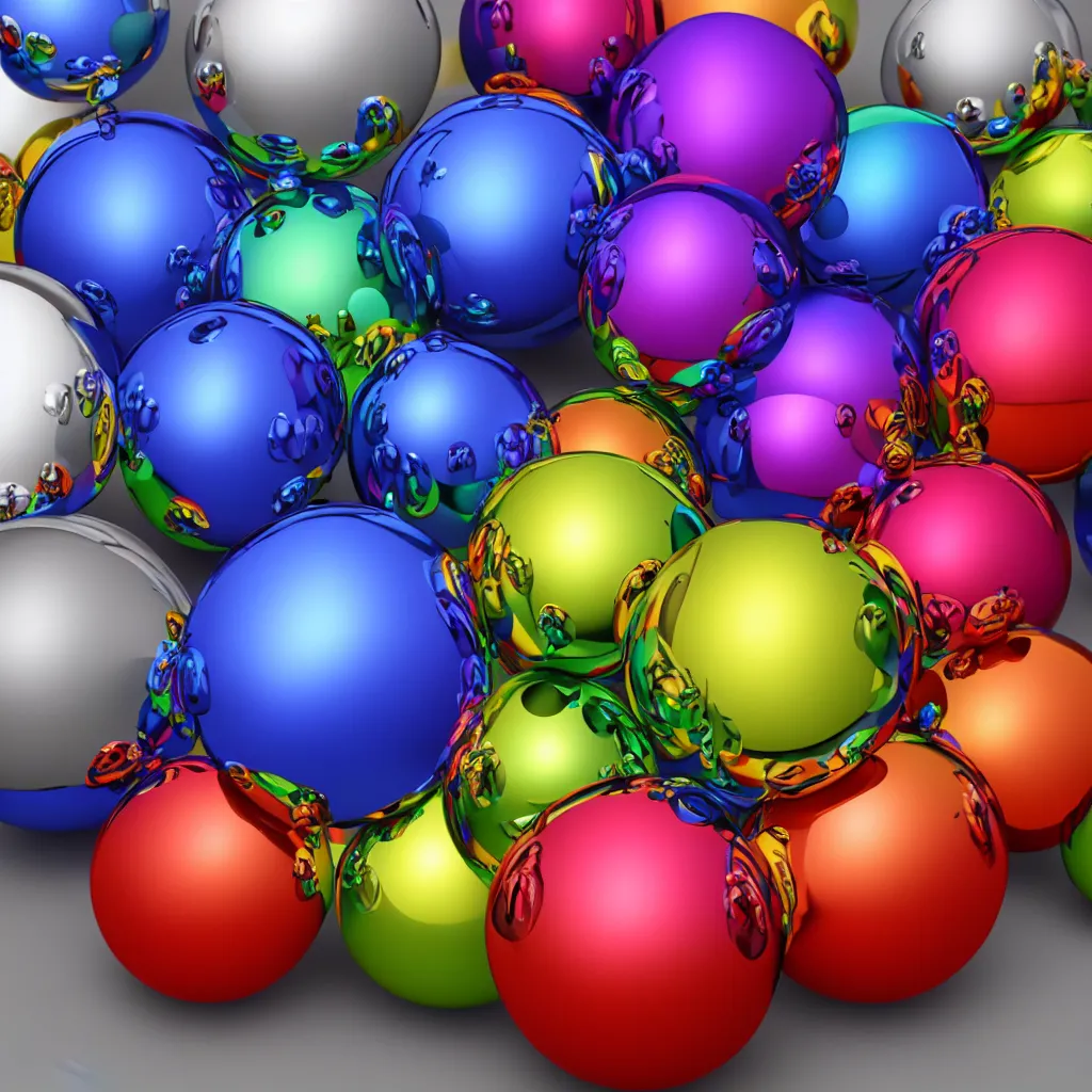 Image similar to high quality 4 k very colourful highglossy texture of chrome spheres, 3 d, photorealistic, high poly, 8 k render, unreal engine 5, volumetric lighting, realistic shadows