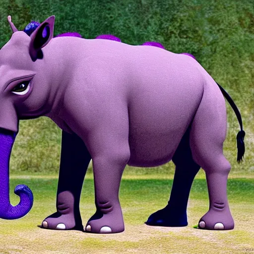 Image similar to big sir is a monster hybrid of a donkey, hippo, elephant, and a little bit shrek, dark purple colored skin