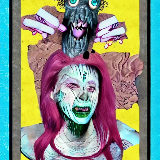 Image similar to collage artwork of monster woman