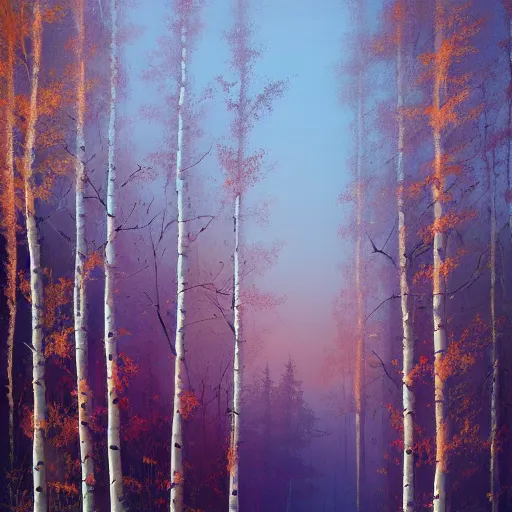 Image similar to beautiful painting of an Aspen forest at sunset, digital art, award winning illustration by greg rutkowski, golden hour, smooth, sharp lines, concept art, trending on artstation