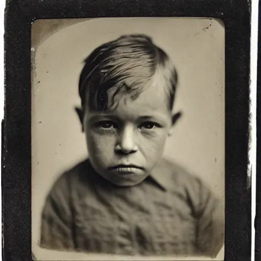 Prompt: facial portrait of a 3 year old boy, 1 9 1 9, ambrotype, by george s. cook, award winning