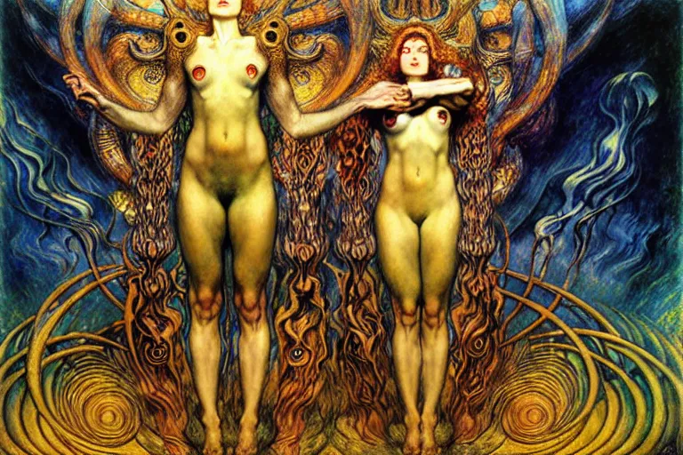 Image similar to Divine Chaos Engine by Karol Bak, Jean Delville, William Blake, Gustav Klimt, and Vincent Van Gogh, symbolist, visionary