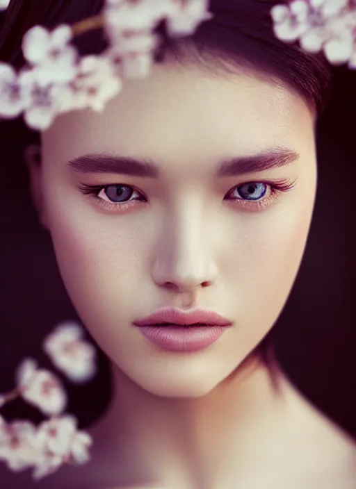 Prompt: a gorgeous female, photo by oliver valsecchi, realistic, smooth face, perfect eyes, symmetrical, half body shot, wide angle, sharp focus, 8 k high definition, insanely detailed, intricate, elegant, art by steven lau, cherry blossoms
