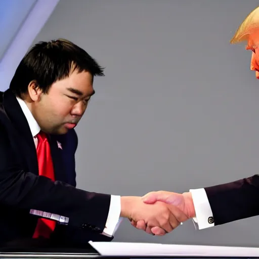 Image similar to donald trump and Hikaru Nakamura shaking hands