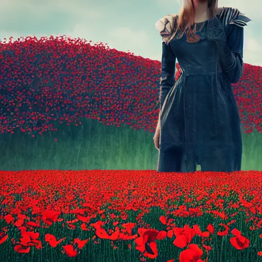 Prompt: a beautiful woman standing next to a field of poppies, dutch, blonde, tall, pretty, atmospheric, epic composition, trending on artstation, octane render