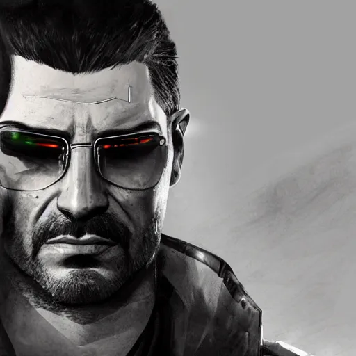 Prompt: Adam Jensen from Deus Ex as a GTA character, by Cedric Peyravernay, highly detailed, hyperrealism, excellent composition, cinematic concept art, dramatic lighting, trending on ArtStation
