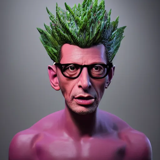 Image similar to intricate hyper detailed ultra sharp, plum has a face of!! jeff goldblum!!!,, material is!!! plum!!!, sentient fruit, sharp focus, global illumination, radiant light, alexandre ferra, irakli nadar, octane render, unreal engine, 4 k, ultra hd,