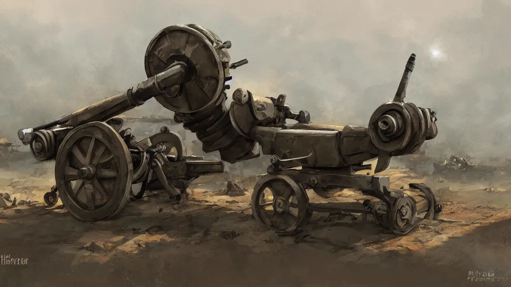 Image similar to howitzer cannon, world war 2, high quality, artstation