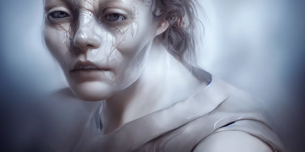 Prompt: hyper realistic photography of a stunningly beautiful cyborg female, elbow, intimate, holding close, in the style of beth cavener, jin kagetsu, wlop, rankin, highly detailed, intricate filigree, symmetry, masterpiece,, concept art, highkey lighting, ambient lighting, octane render, 8 k, artstation