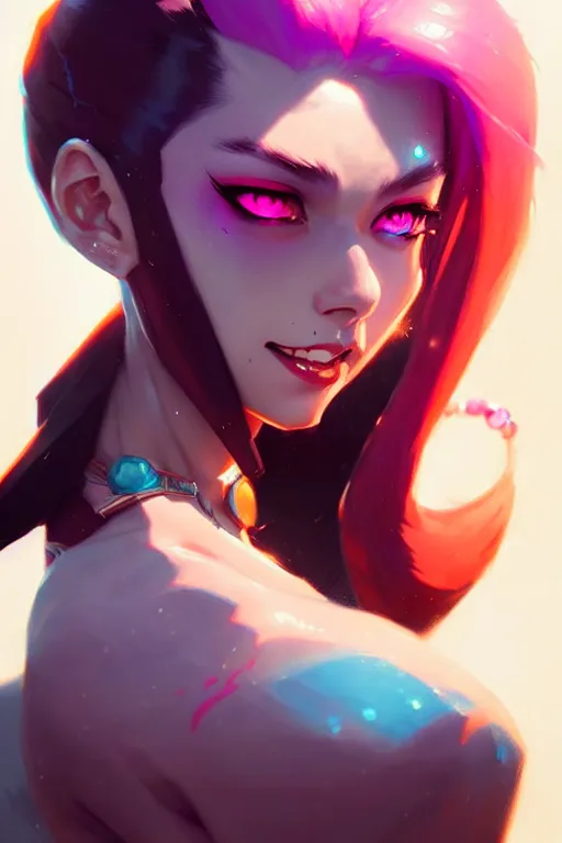 Image similar to a ultradetailed beautiful painting of jinx from league of legends, by greg rutkowski, conrad roset, and ilya kuvshinov trending on artstation