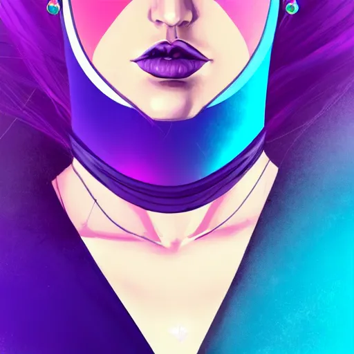 Image similar to a stunning upper body portrait of a beautiful young woman wearing futuristic navy blue and teal battle bodyarmor, ombre purple and pink hairstyle, hair blowing in the wind by marvel comics, digital art, trending on artstation