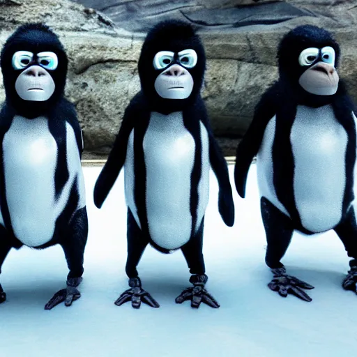 Prompt: planet of the apes but the apes are replaced with robot penguins 4k realistic intricate